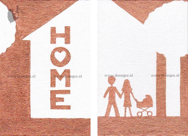 kunst kaart huisje boompje baby